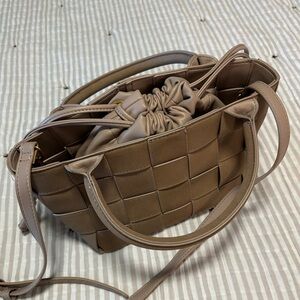 Braided leather crossbody satchel bag